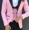 Xly 2019 Pink Lapel Wedding Suits for Men Custom Terno Slim Groom Tuxedos Custom 3 Feed Wedding Mens Suit Masculino Tuxjacket PA2058
