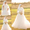 Nouveau saoudien arabe musulman robes De mariée dentelle à manches longues Tulle Satin robes De mariée robe De Novia robes De mariée