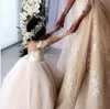 Abiti da ragazza di fiore a maniche lunghe per collo di barca da sposa appliques Abiti da festa di compleanno per bambini in tulle Primera Comunion