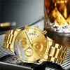 Mens Mens Mens Fashion Brстопишные часы из нержавеющей стали Quartz Watch Men Chronograph Calendar Светящие водонепроницаемые золотые часы4182579