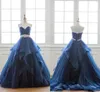 2019 Navy Ball Gown Graduation Klänningar 8th Grade Platser Tiered Skirt Strapless Open Back Beaded Crystal Sashes Prom Dress Evening Gowns