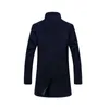 Men's Wool & Blends Casual Slim Coat Jacket Fashion 2021 Autumn Winter Single Breasted Stand Collar Long Overcoat Black Ds508131