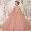 New Pink Flower Girls Dresses For Weddings Vintage Long Sleeve Sheer Neck Tulle Lace Appliques Ball Gown Girls Pageant Gowns