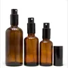 Stora lager 30ml 50ml 100ml Amber Glass Spray Flaskor Partihandel Essentiell Olja Parfymflaska med svart pumpsprayer för kosmetik parfym
