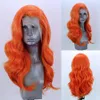 Lång kroppsvåg Orange Paryk Kändis Kvinnor Cosplay Style Lace Frontal Värmebeständig Syntetisk Lace Front Pärlor Wig Naturlig hårlinje