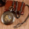 Orologio da taschino da uomo in bronzo retrò Meccanico a carica manuale Orologio scheletro Steampunk con ciondolo collana Catena regalo di nozze reloj de bolsillo