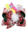 Épingle à cheveux à carreaux de Noël 7 pouces JOJO Bowknot Barrette avec pompons enfants enfants Boutique grand arc pinces à cheveux filles épingle à cheveux GGA2926