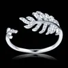 New Arrival leaf Design white gold filled micro pave clear zircon stones Wedding Engagement Copper Rings girls