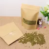 Kraft Paper Bag Zipper Stand Up Food Pouches with Transparent Window Reusable Bags for Food Tea