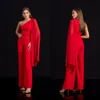 Red One Shoulder Prom Dresses Jumpsuits Slim Ankle Length Mermaid Custom Made Evening Dress Formal robes de soirée