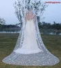 Top Designer surpreendente Luxo Em armazém real Pictures Branco Marfim casamento Catedral Veils comprimento de corte Borda Véu de Noiva Uma camada Comb Alloy