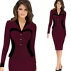 Business Female Office Dress Party Work Pencil Sheath Elegant Ladies Illusion Patchwork Buttons Office Lady Women Dress