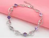 Temperament Women's Silver Plated Bracelet Women's Double Heart Amethyst Armband Kvinnors Smycken Armband WY576