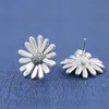 High-quality 100% S925 Sterling Silver Pave Daisy Flower Statement Stud Earrings European Style Jewelry228Q4567035