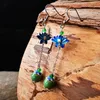 Boucles d'oreilles en céramique avec jade cloisonné, bleu brûlé, style ethnique, bijoux pour dames en forme de raisin, bijoux exquis, trois couleurs