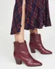 Bourgogne Booties High Chunky Heels Pekade Toe Woman Slip på stor storlek 11 15 För damer mogna mode skor fotled stövlar shofoo