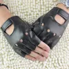 Rękawiczki bez palców 1 para unisex moda czarny sport na świeżym powietrzu skóra solidna jazda punkowa pół palca1322J