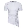 Camisetas para hombre, ropa informal estilo Hip Hop, camiseta con cordones, camisetas ajustadas para hombre, traje de escenario de club nocturno gótico Harajuku para hombre