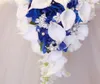 2018 High Set White Calla Lily Blue Rose Hordera DIY Pearl Crystal Brosche Wasserfall Hochzeit Braut Bouquet 272i