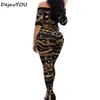 Women's Jumpsuits & Rompers Spring Autumn Off Shoulder Print Long Pants For Women Elegant Fitness Short Sleeve Playsuit Sexy Club