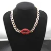 New Fashion guys Hiphop Womens Vintage Red Diamond Lip Pendant Cuban Link Choker Necklace Miami Rapper Jewelry Christmas Gifts for Girls