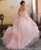 Plus Size Pal Pink Vintage Princess Prom Dress Off Buffy Ramię Długie Rękawy Formalne Wieczorowe Suknie Pagewne Ogstuff Vestidos de Fiesta