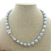 Hand knotted 10-12mm white black gray pink purple freshwater rice pearl leopard head micro inlay zircon necklace long 43cm