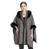 Nieuwe herfst winter vrouwen losse hooded poncho faux bontkraag manchet cardigan sjaal cape mantel poncho uitloper jas C4983