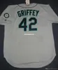 Retro barato Nº 42 de Ken Griffey Jr. Top Russell Athletic SEATTLE Jersey 52 NWT 42 1997 camisola Mens costurado beisebol