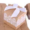 Boîtes à bonbons de forme carrée pour faveur de mariage, boîte-cadeau en papier Kraft, étui en dentelle rustique de Style européen LX2180