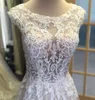 2019 Tulle A Line Wedding Dresses Jewel Neck Illusion Lace Appliques Bridal Gowns Summer Beach Wedding Dress