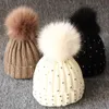 Bonnet tricoté pour bébés filles, chapeaux au crochet pour enfants, paillettes de styliste, pompon en fourrure, casquettes solides pour l'extérieur, bonnets amples pour tout-petits DHL