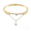 Fatto a mano Design popolare Oro/Oro rosa/Argento placcato Bracciale rigido con ciondoli da donna Glisten Crystal Star in vendita