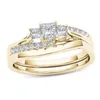 新しいゴールドカラーの結婚指輪女性のためのスクエアジルコンジュエリーハートリングエレガントな女性の婚約指輪セットファッションアクセサリー