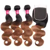 3 Bundles 1b 30 Brazilian Body Wave Hair With Closure Ombre 4x4 Lace Closure With Human Hair Bundles