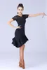 Scene Wear Black Latin Dance Fashion 2022 Women Costum Set Dress Salsa Samba Kort ärm spetsklänningar