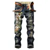 Mens Jeans tiger embroidery holes ripped jeans Fashion slim distressed trendy denim pants Asian Size 28-38