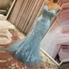 Exklusiv Sheer Neck Lace Sequins Mermaid Evening Dresses Pärlor Plus Size Arabic Formell Gäst Wear Robe de Soiree Party Prom Gown