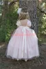 Lovely Pink Flower Girls Dresses Girls Party Beads Sash Tulle Toddler Pageant Baby Birthday Gowns Kids Formal Wear First Communion Dress