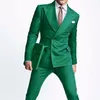 Green Slim fit Prom Men Suits with Double Breasted Peaked Lapel Custom 2 piece Wedding Tuxedo 2020 Fashion Clothes