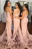 Dusty Pink Country Mermaid Bridesmaid Dresses Cheap Spaghetti Straps Illusion Lace Tails Long Bohemian Beach Wedding Guest Dress Plus Size