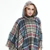 Fashion-New Fashion Arrival Women Lattice Hooded Cloak Winter Warm Grid Long Fringed Pashmina Cover-Ups GB1402