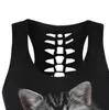 Best Selling T-shirt das Mulheres Designer 3D Gato Digital Dos Desenhos Animados Imprimir Voltar Oco Preto T-shirt das Mulheres Camisas Sem Mangas