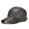 Fashion-Cowhide Baseball Cap For Man Male with Ear Flaps Classic Brand New Black/Brown Gorras Dad Fashion