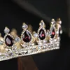 New Pageant Full Circle Tiara Dark Red Crystal Rhinestones King Queen Crown Wedding Bridal Crowns Costume Party Art Deco Baroque H6245392