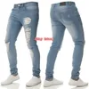 Mode streetwear effen kleur mannen jeans skinny fit gescheurde jeans mannen stretch vernietig punk broek elastische hiphop jeans gebroken