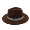 Damen Herren Flache Krempe Wollfilz Vintage Panama Fedora Hüte Mode Jazz Cap mit Band Männer Frauen Trilby Derby Gambler Hut
