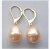 Äkta 10-12mm Australian South Sea Pink Pearl Earring 14K Gult Gold