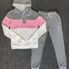 Patchwork Button Drawstring 2 Two Piece Set Top And Pants Elastic Tracksuit Women Hoodies 2018Sportswear Sweat Suit ** C18122401