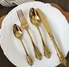 High-grade retro flatware set silver and gold stainless steel cutlery set knife fork spoon 5-piece dinnerware set tableware sets GD44